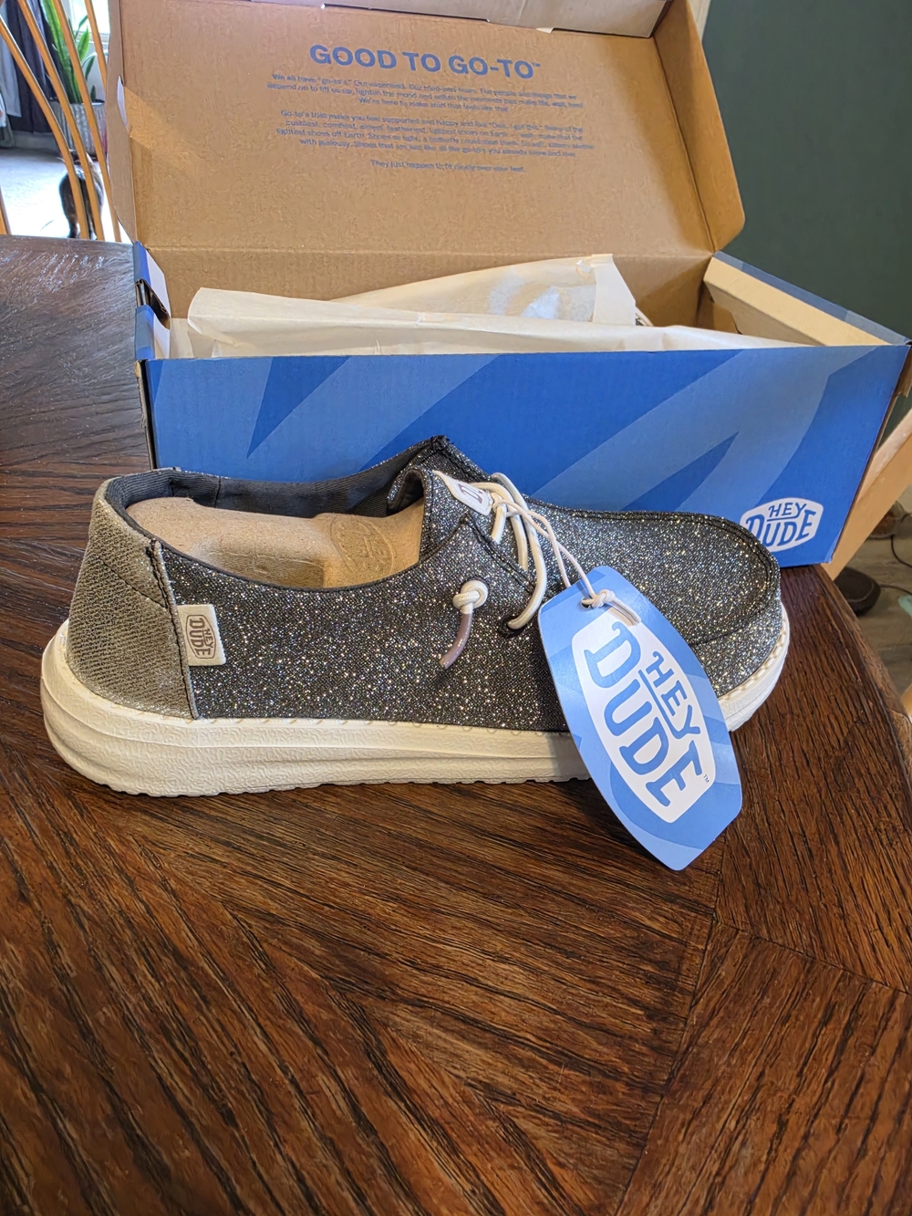 Hey Dude Kids Glitter Slip-On Sneaker in Dark Gray